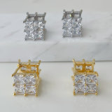 Pave zircon clear square earrings