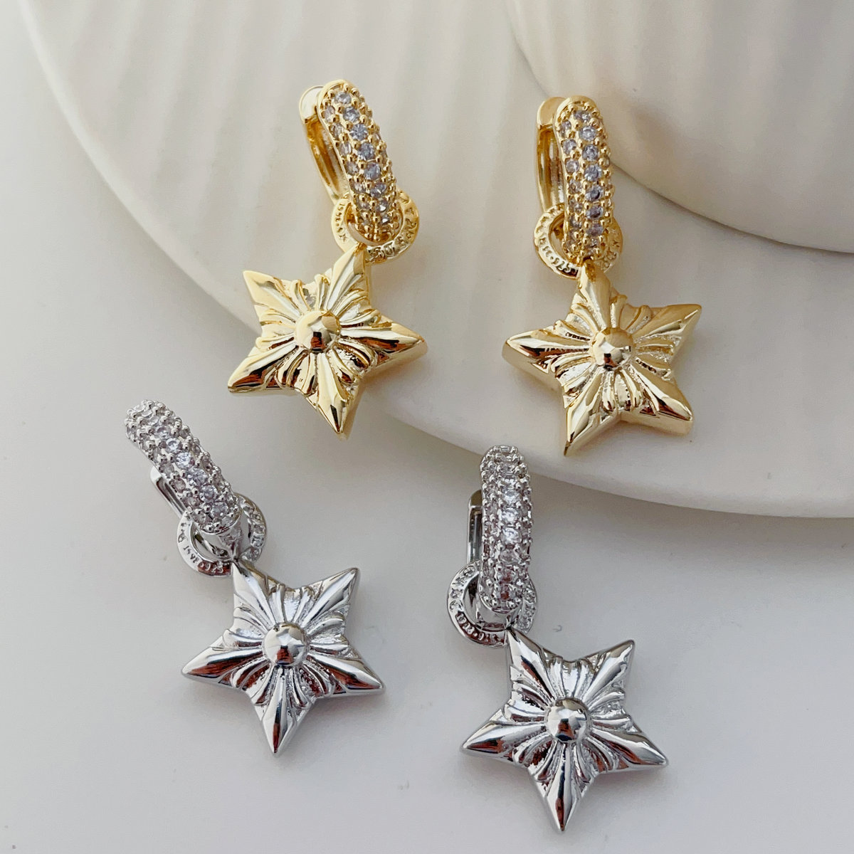 Pave star charm earrings