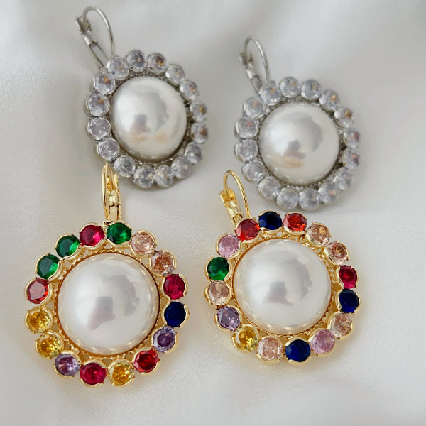 Pave big pearl earrings