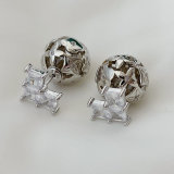 Pave heart ball earrings