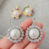 Pave big pearl earrings