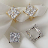 Pave zircon clear square earrings
