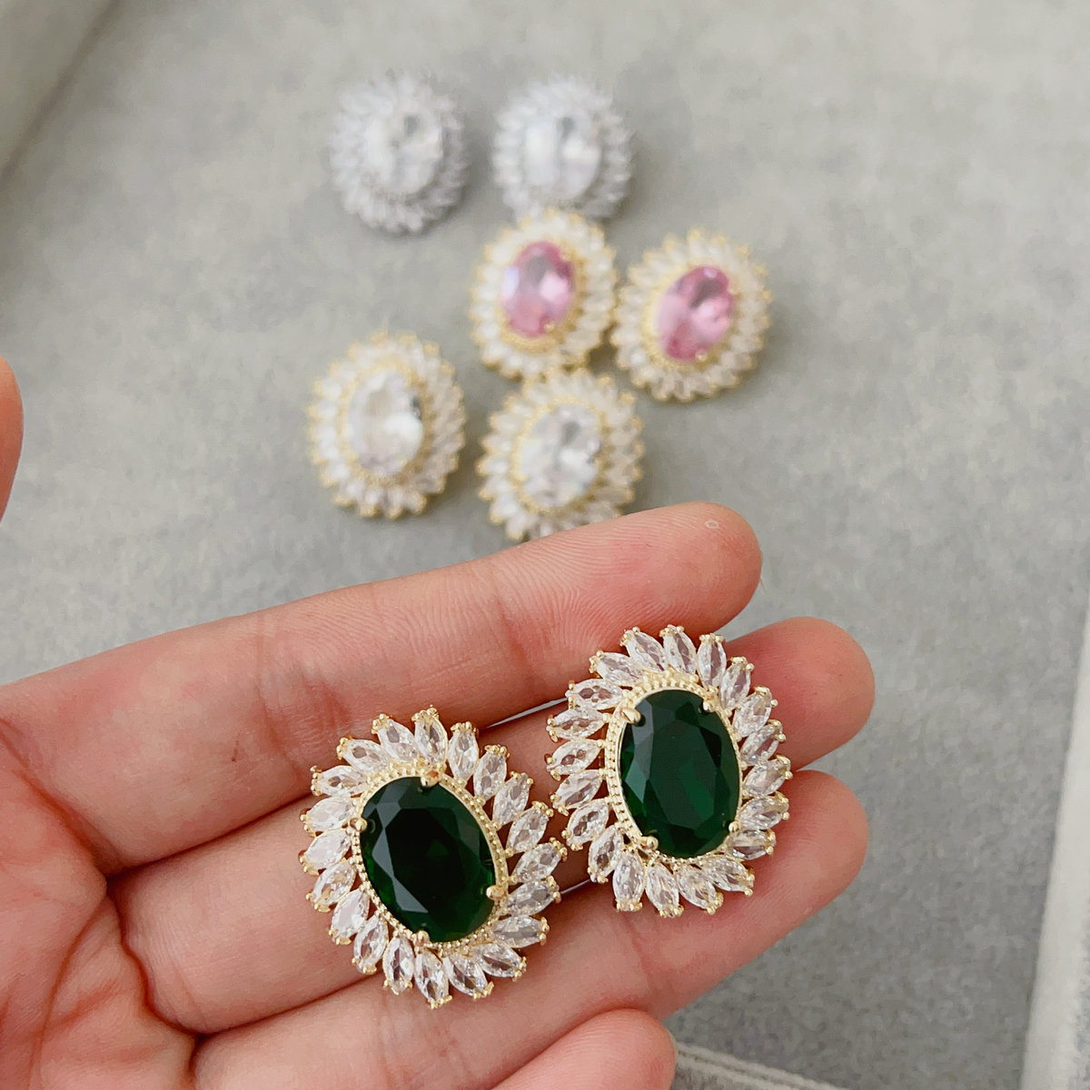 Pave oval zircon earrings