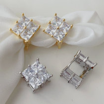 Pave zircon clear square earrings