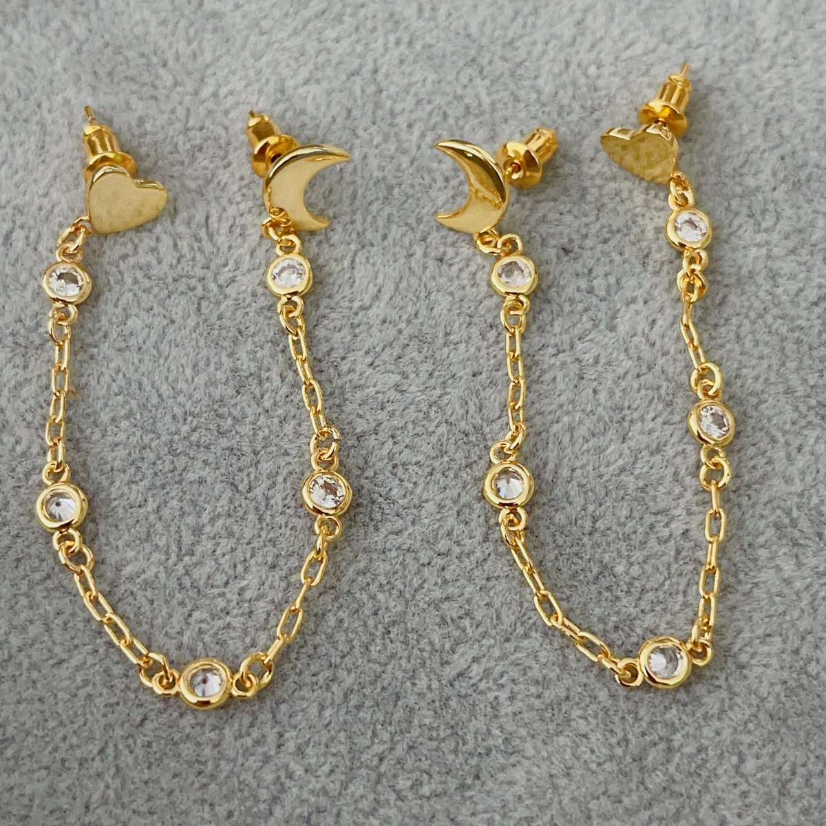 Heart moon chain earrings