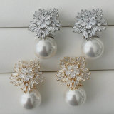Big drop pearl flower earrings