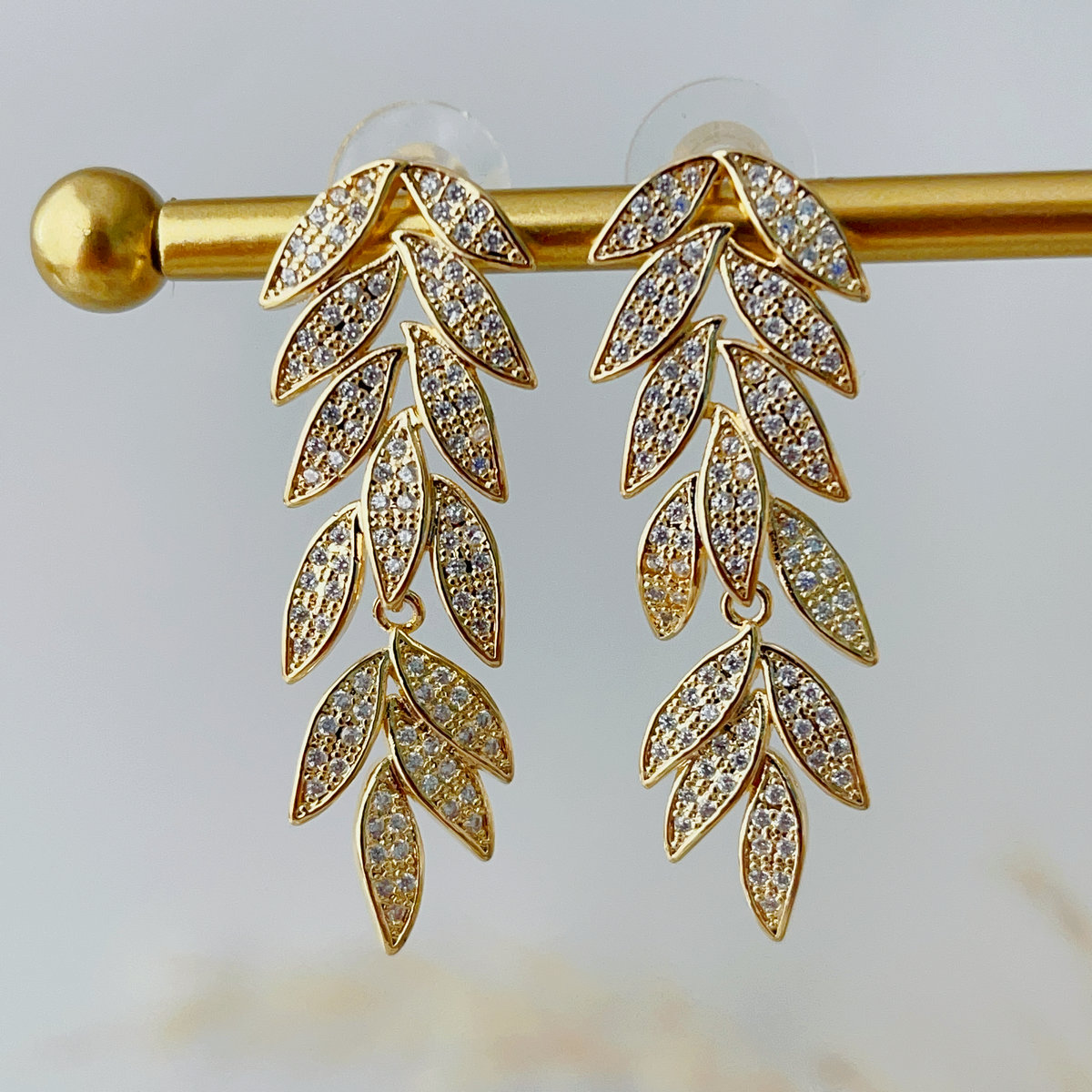 Pave leaf earrings