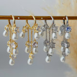 Drop pearl chain earrings