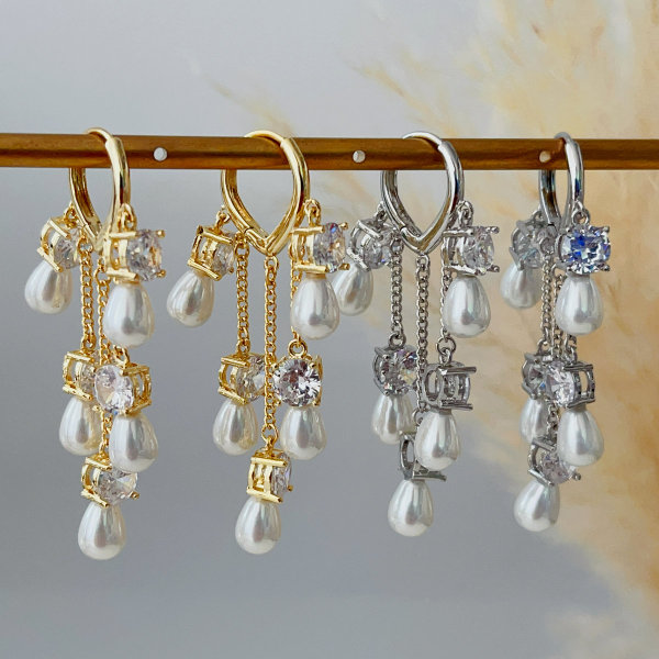 Drop pearl chain earrings