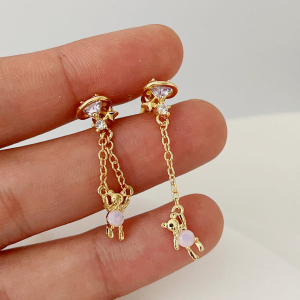 Pink zircon teddy bear earrings