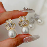 Pave flower earrings