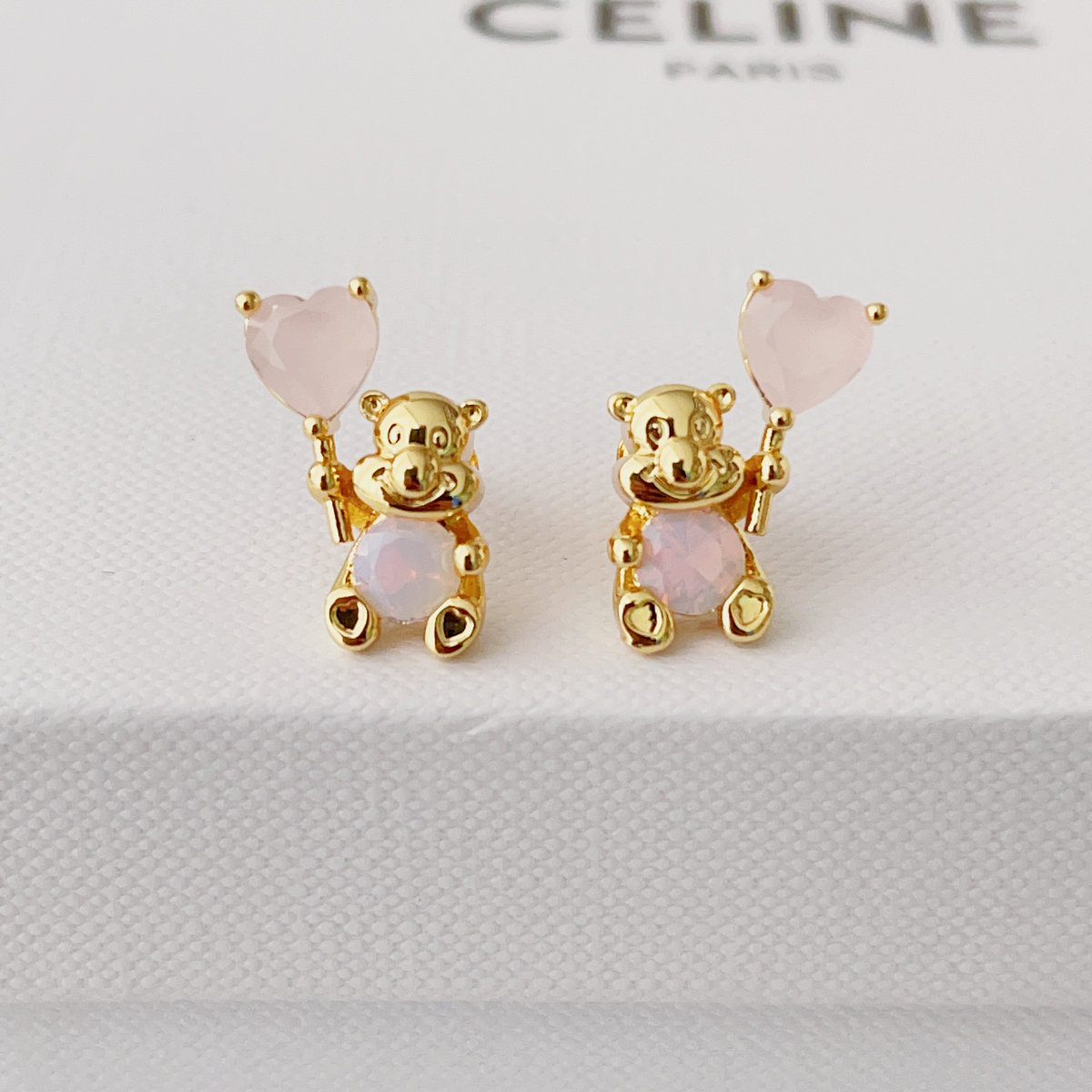 Pink teddy bear earrings