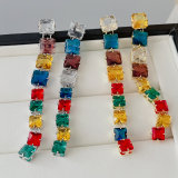 Colorful long square stone earrings