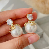 Big glass pearl drop channel earrings