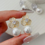 Pave flower earrings