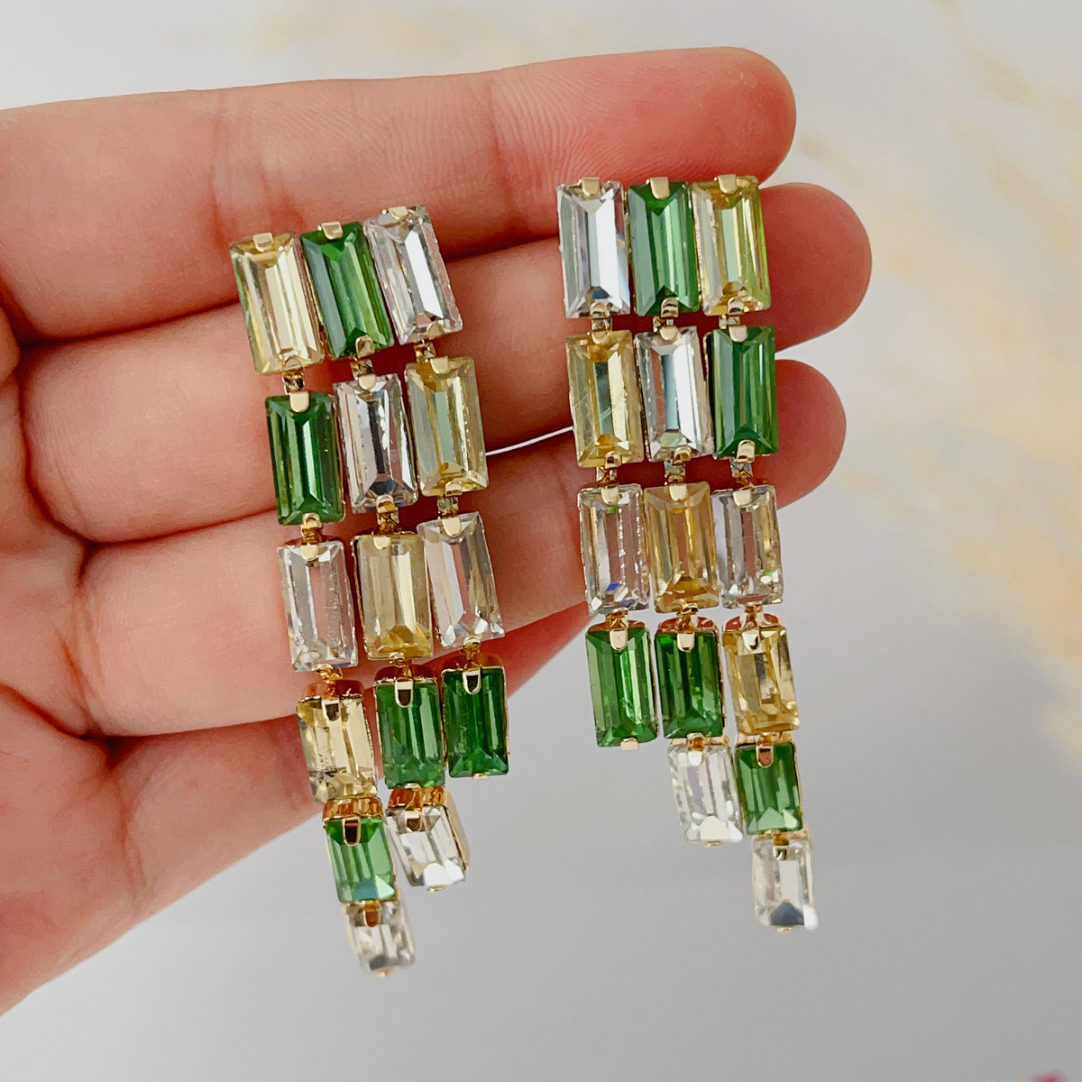 Pave long crystal earrings