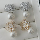 Big drop pearl flower earrings