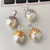 Big glass pearl drop channel earrings