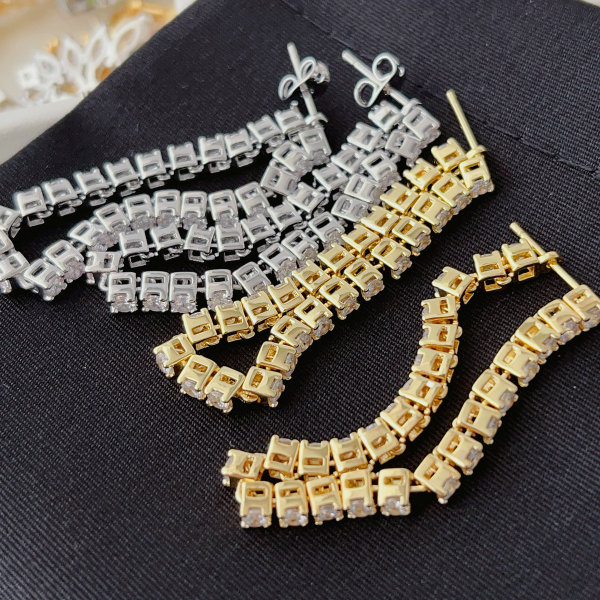 Pave zircon chain earrings