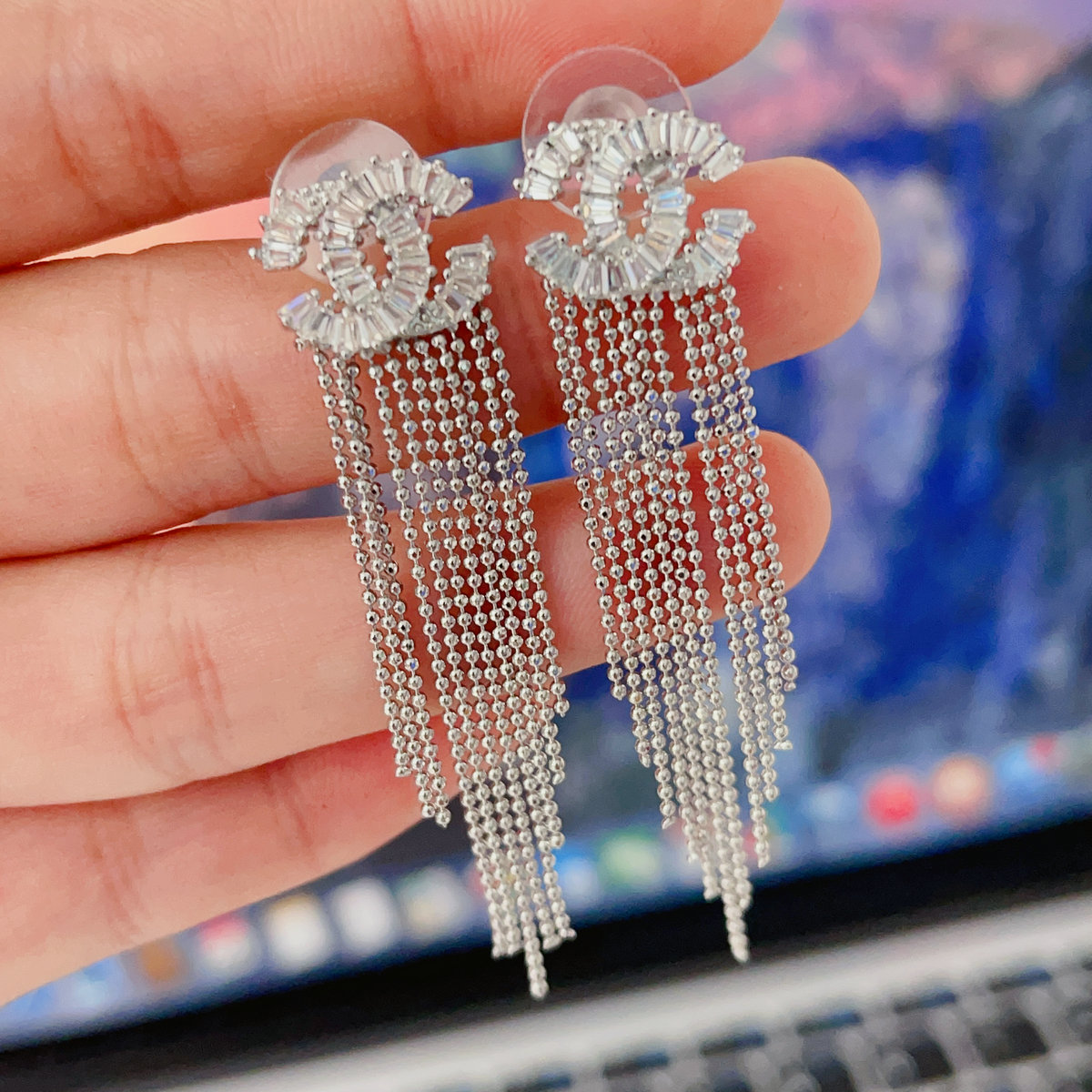Channel bead tassel earrings