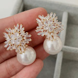 Big drop pearl flower earrings