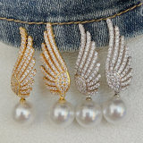 Pave leaf pearl earrings