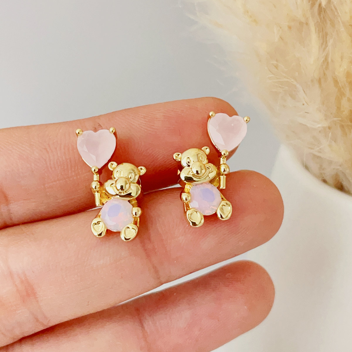 Pink teddy bear earrings