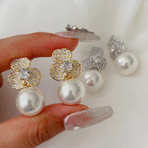 Pave flower earrings