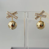 Cross gold ball drop earrings