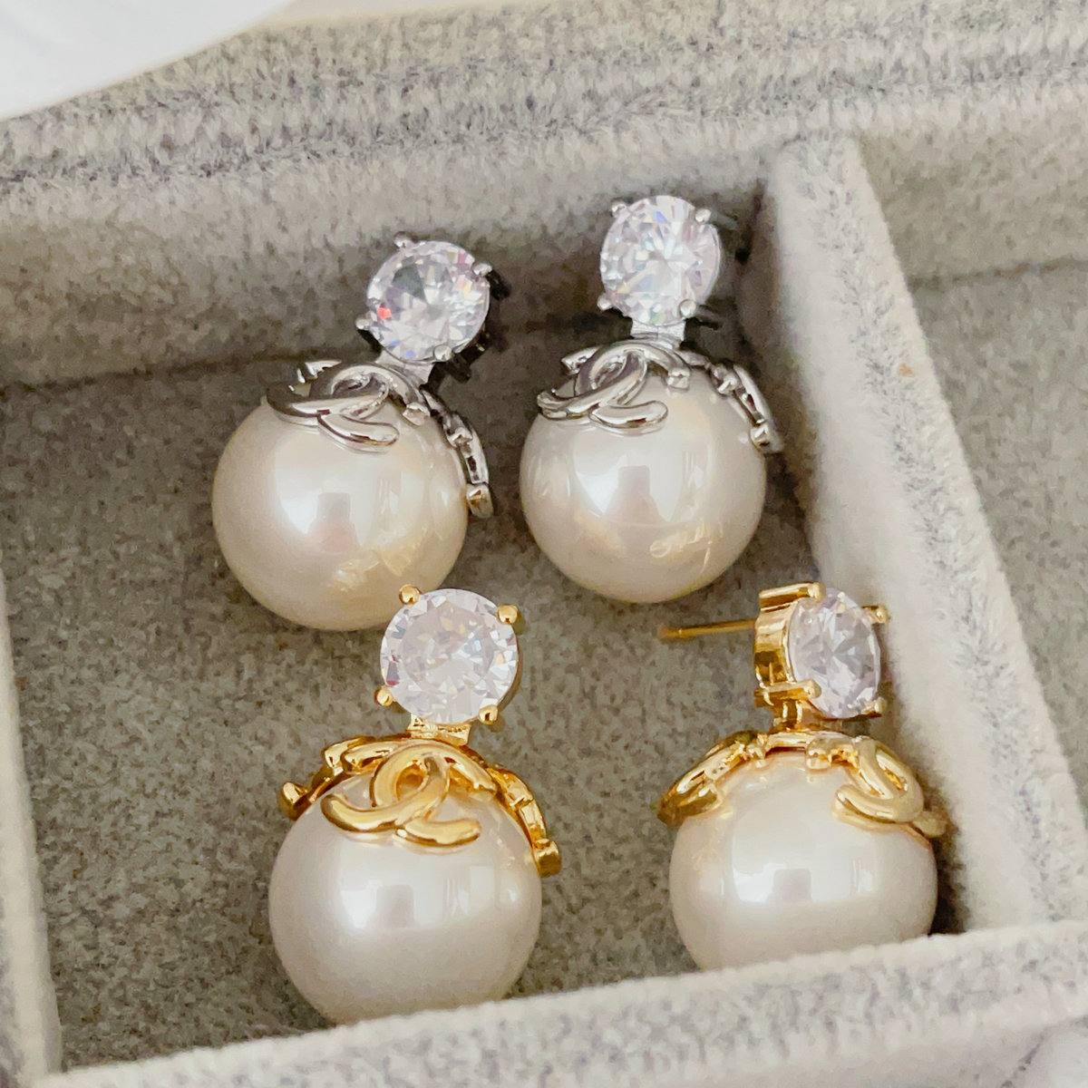 Big glass pearl drop channel earrings