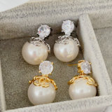 Big glass pearl drop channel earrings