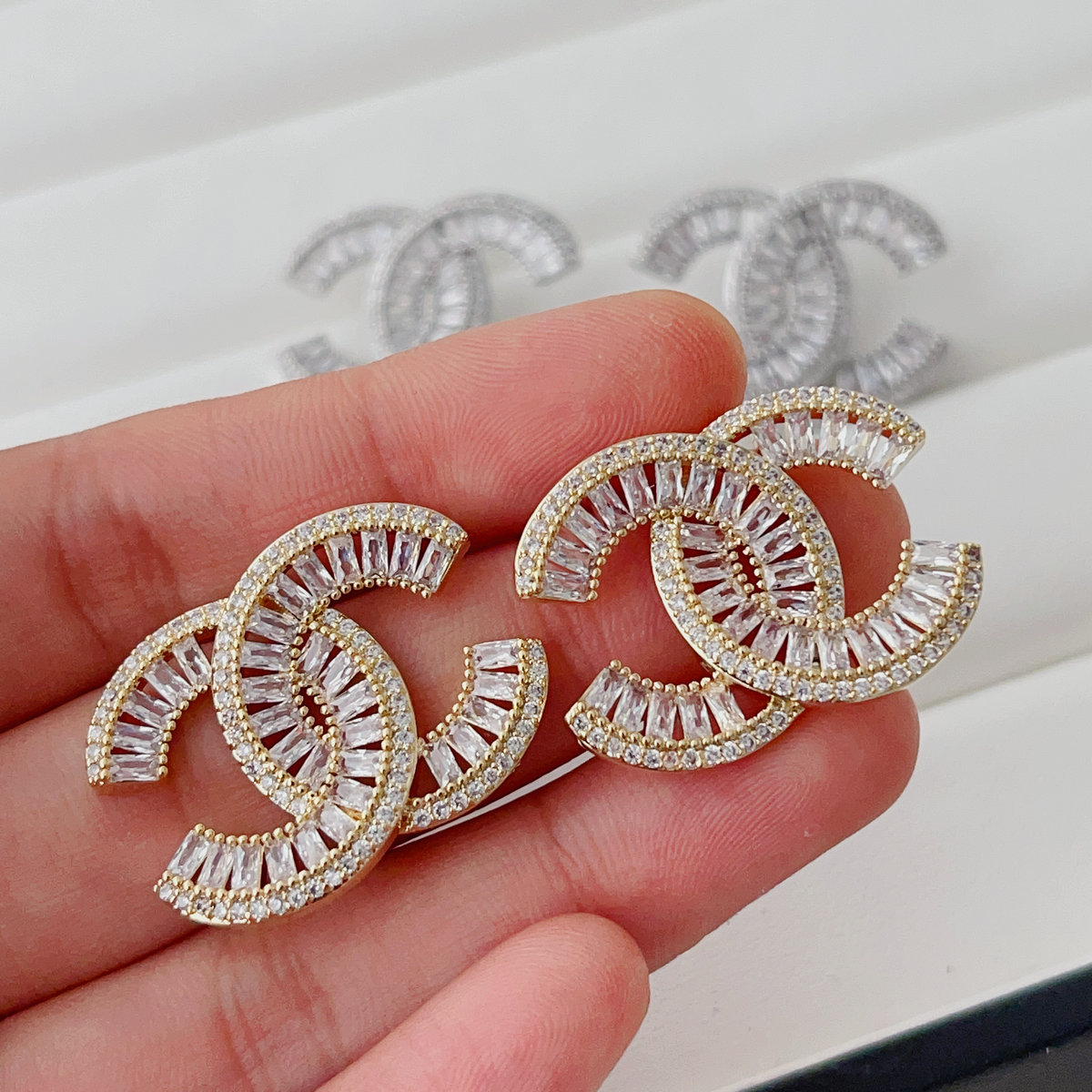 Pave clear channel earrings