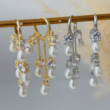 Drop pearl chain earrings