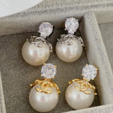 Big glass pearl drop channel earrings
