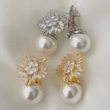 Big drop pearl flower earrings
