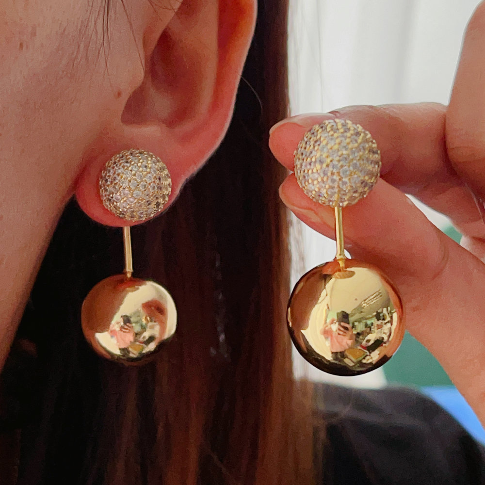 Pave ball drop earrings