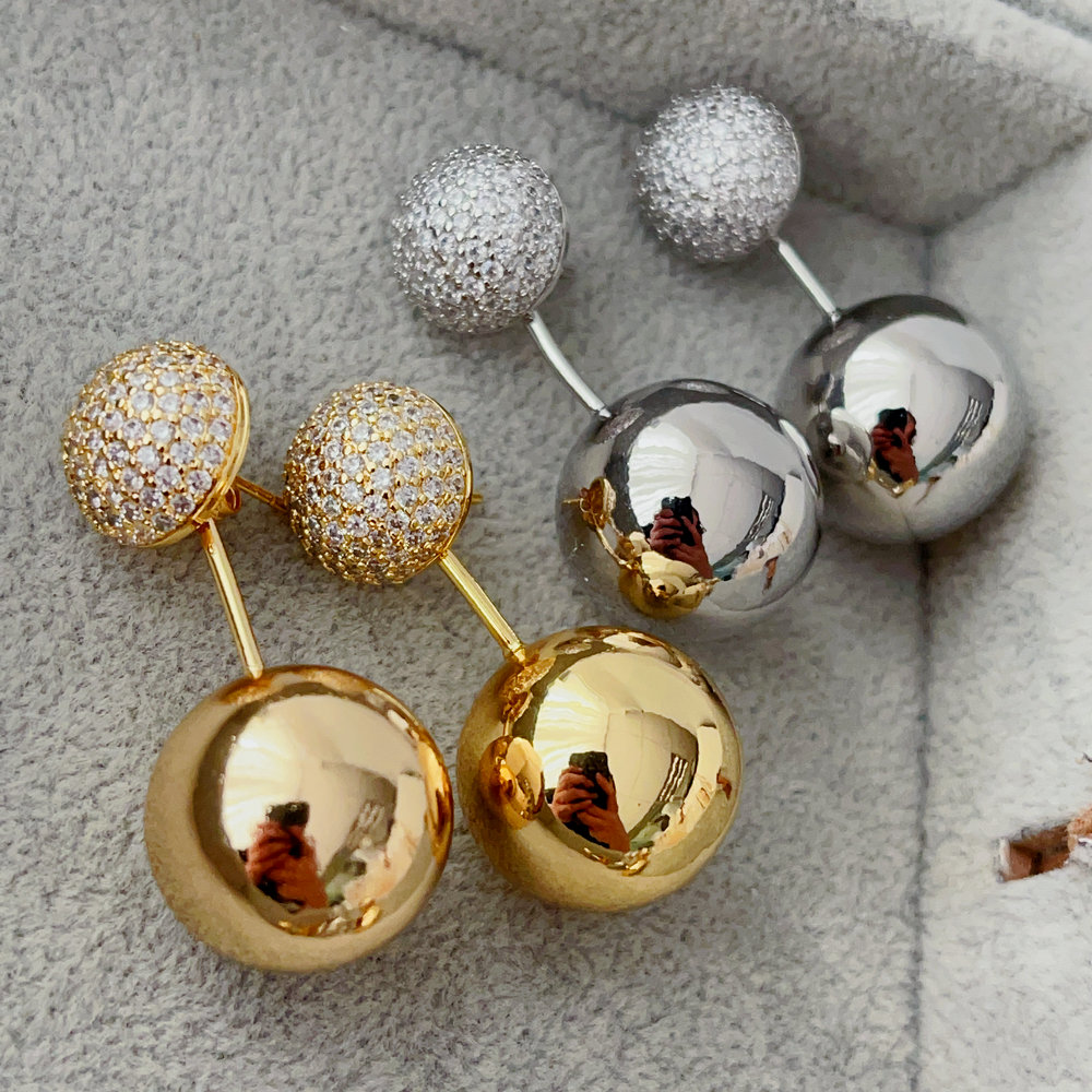 Pave ball drop earrings