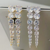 Long zircon clear earrings