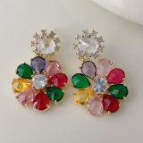 Colorful zircon flower earrings
