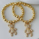Teddy bear charm gold ball bracelet