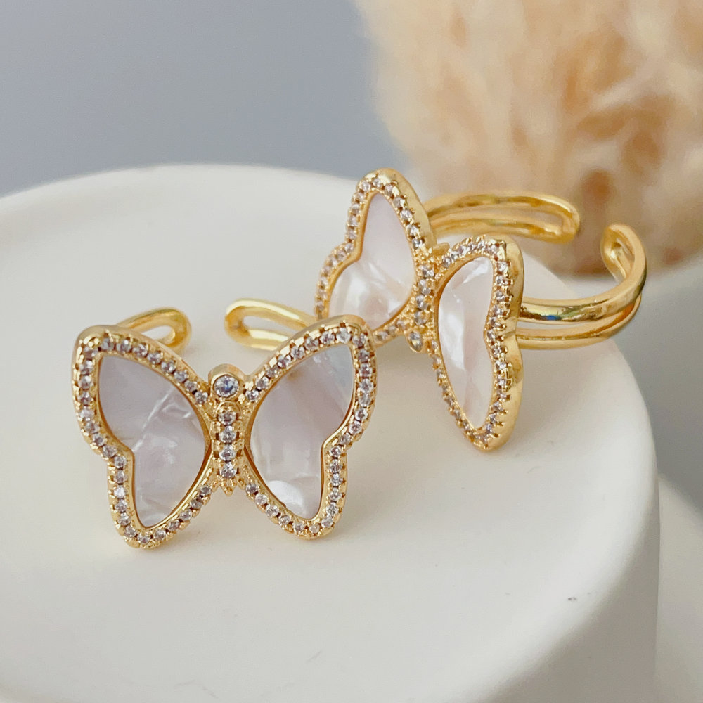 Pave shell butterfly ring