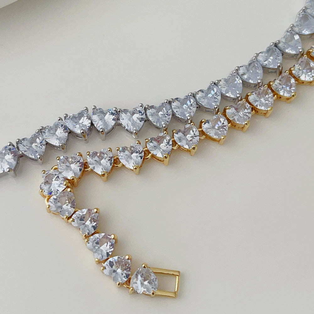 Pave zircon heart bracelet