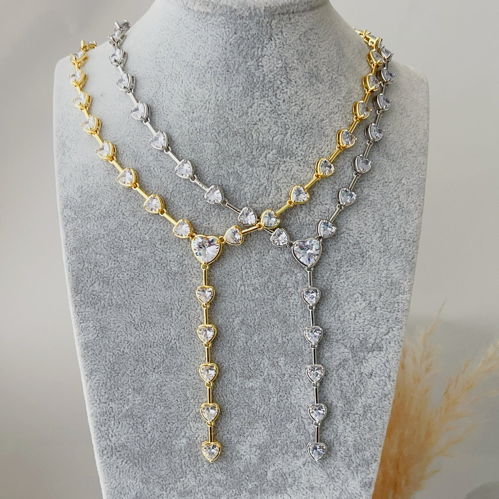 Pave pink heart necklace