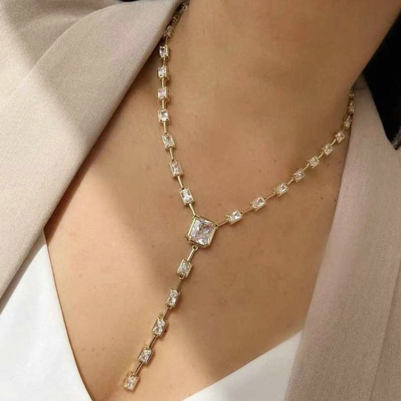 Pave square necklace