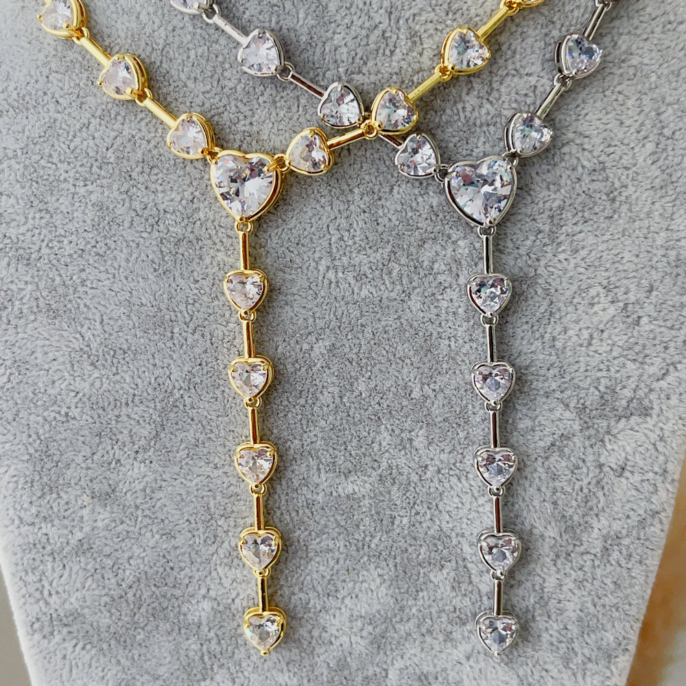 Pave pink heart necklace