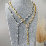 Pave square necklace