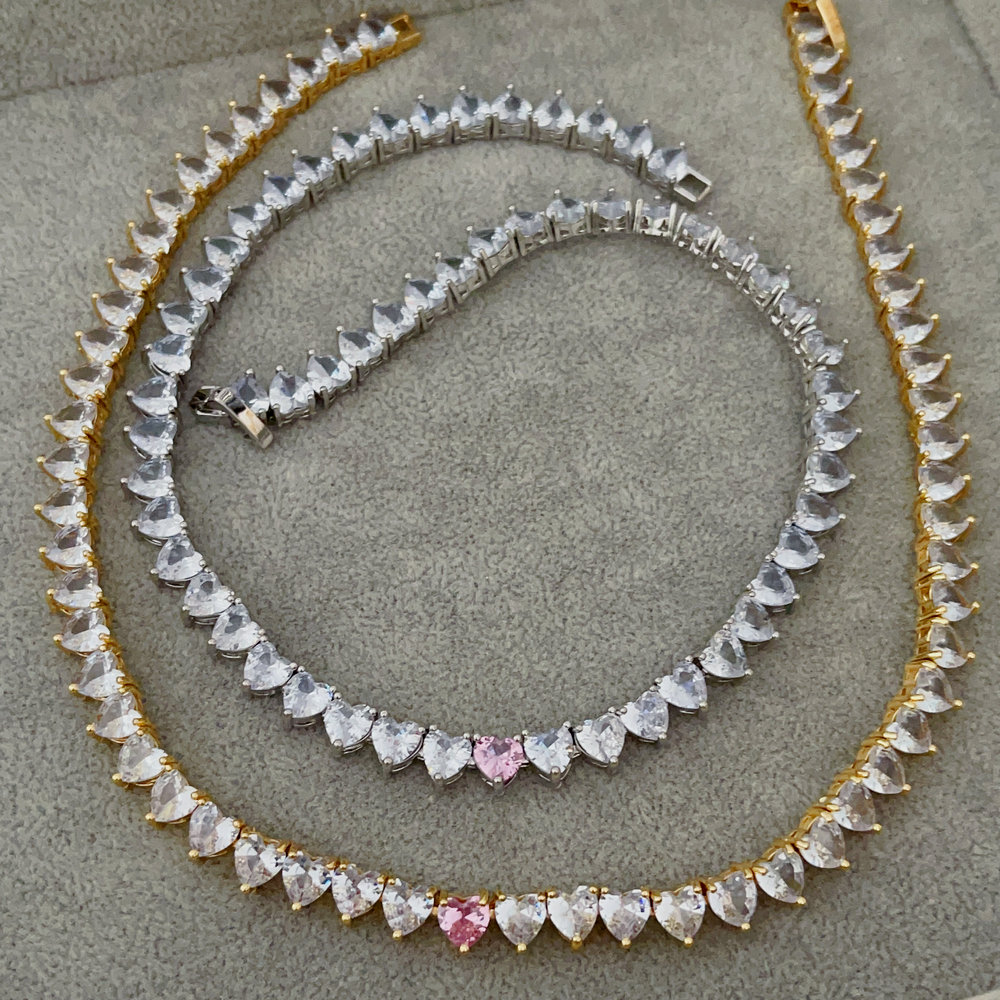 Pave zircon heart necklace