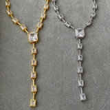 Pave square necklace
