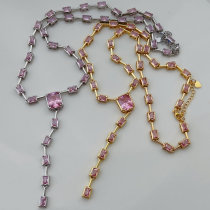 Pink zircon square necklace