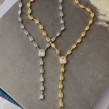 Pave square necklace